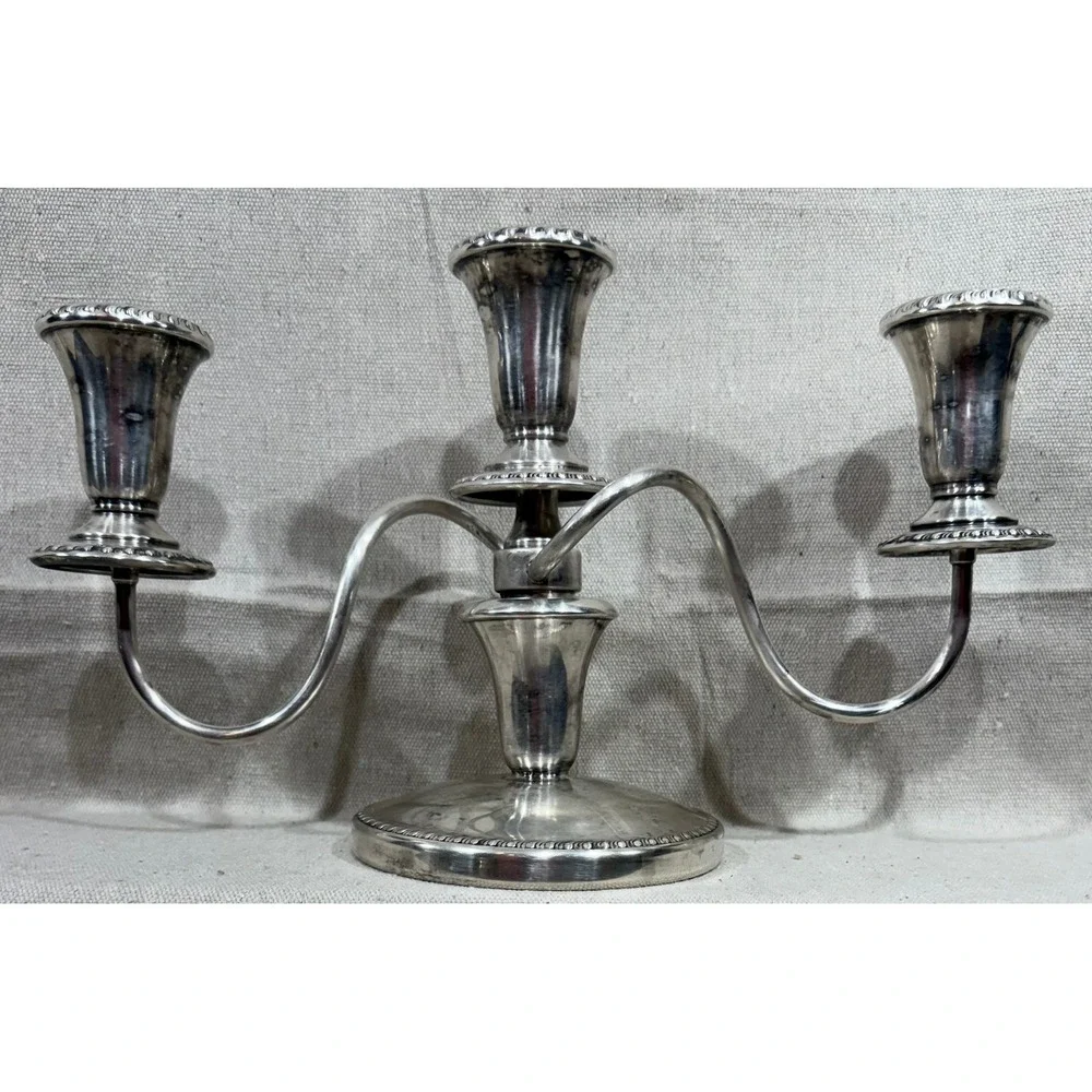 Sheffield Silver Co 3 Light Candelabra Silver Plate Gadroon Trim 12 Inch Wide